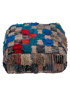 Vintage Boucherouite Pouf - Mixed Pile Grid