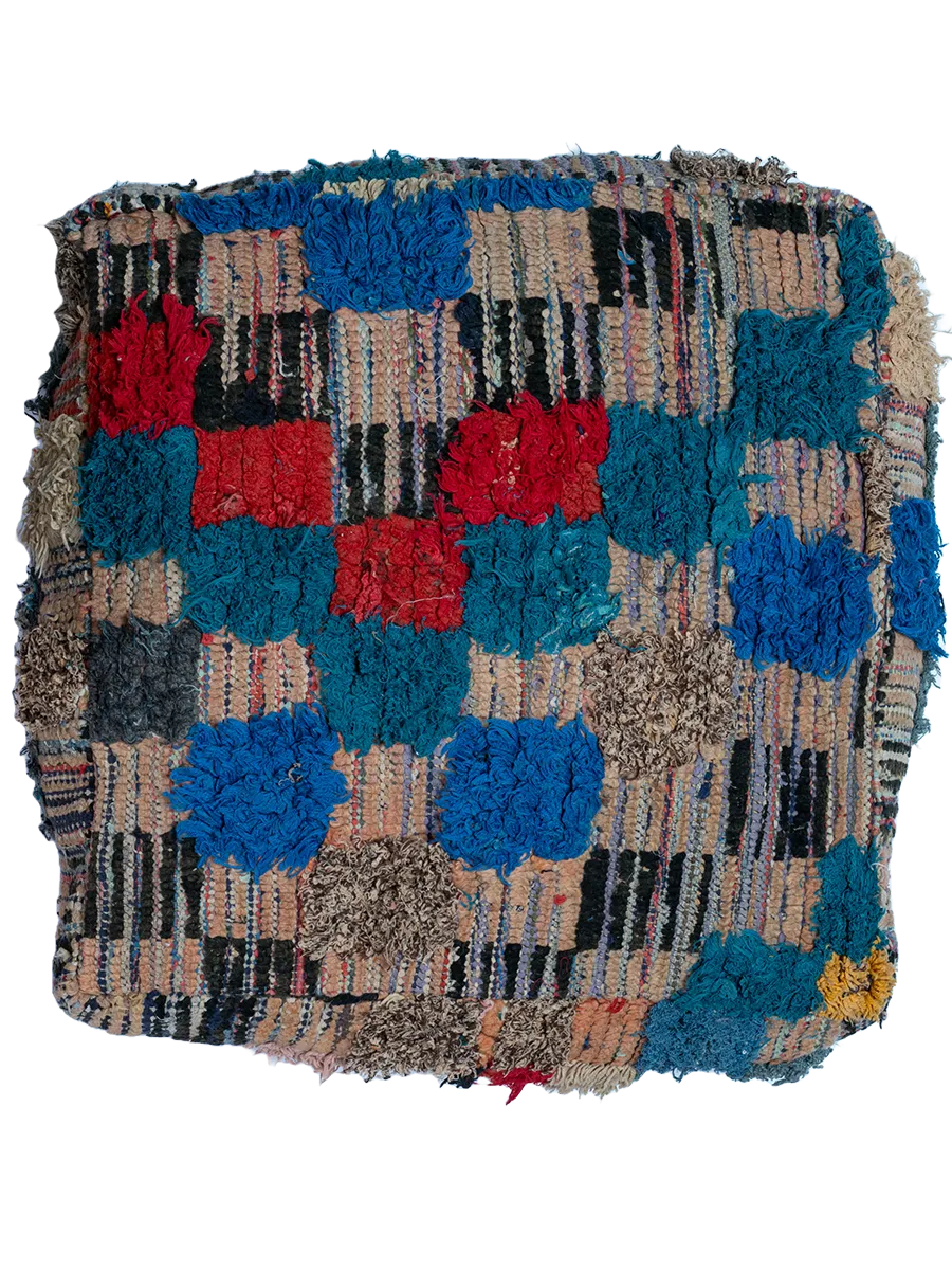 Vintage Boucherouite Pouf - Mixed Pile Grid