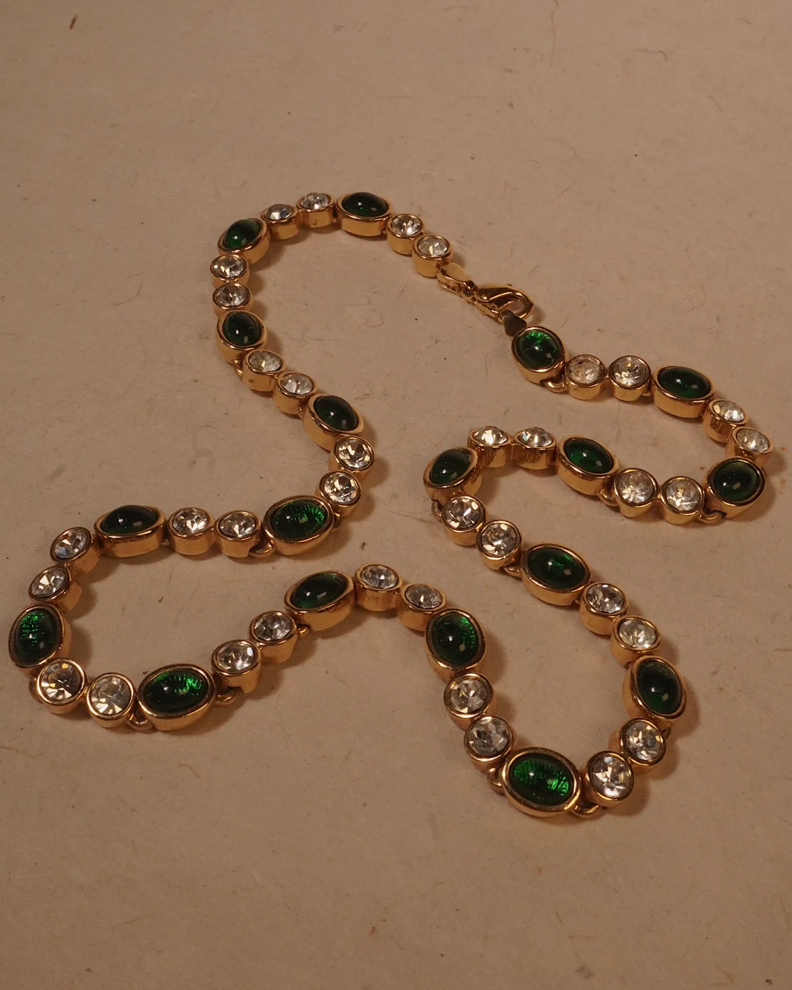 Vintage Cabouchon & Crystal Tennis Necklace
