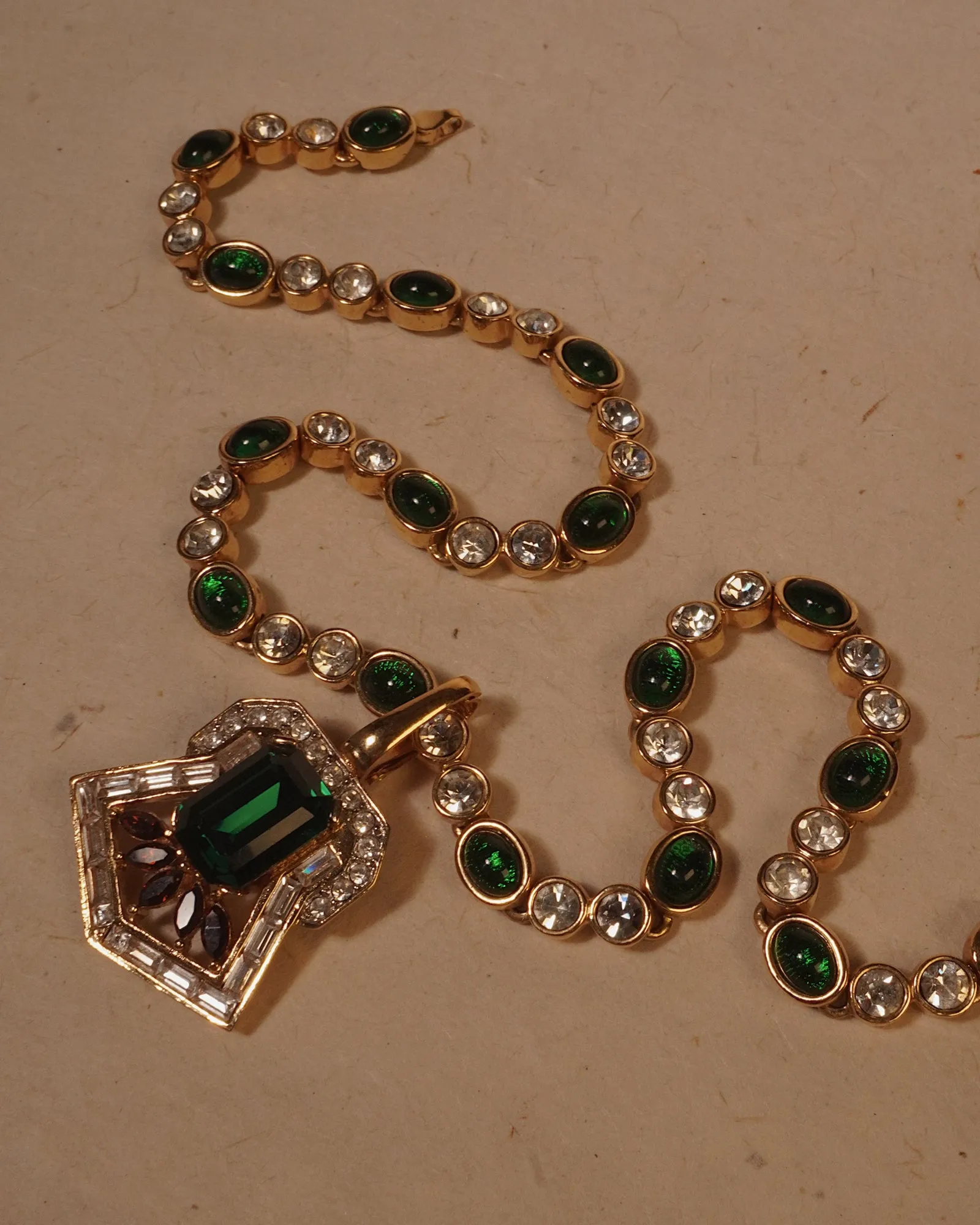 Vintage Cabouchon & Crystal Tennis Necklace