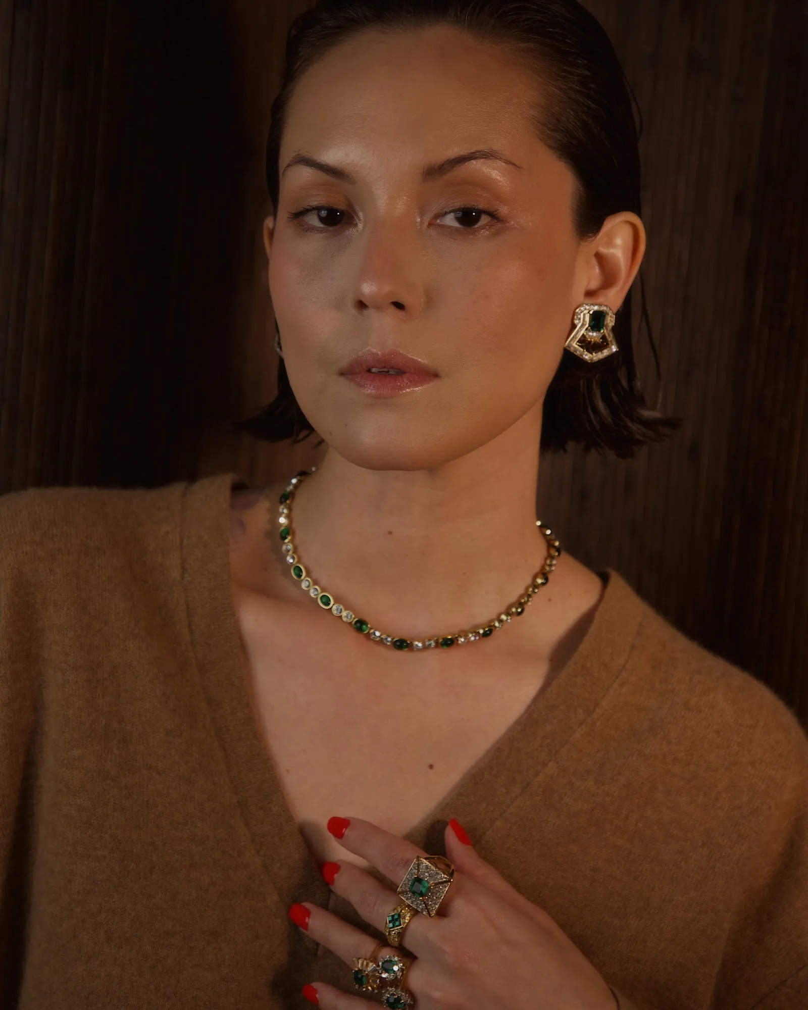 Vintage Cabouchon & Crystal Tennis Necklace