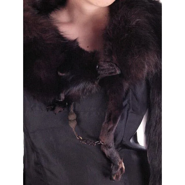 Vintage Dark Brown Full Fox Fur  Wrap/Scarf  1930S Celluloid Clip