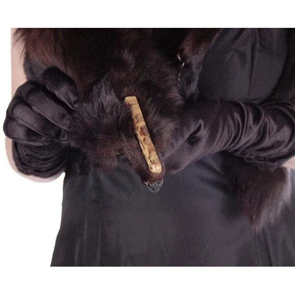 Vintage Dark Brown Full Fox Fur  Wrap/Scarf  1930S Celluloid Clip