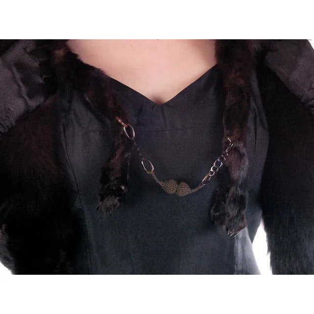 Vintage Dark Brown Full Fox Fur  Wrap/Scarf  1930S Celluloid Clip