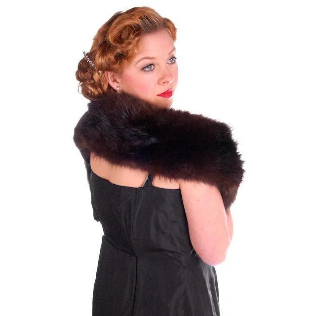 Vintage Dark Brown Full Fox Fur  Wrap/Scarf  1930S Celluloid Clip