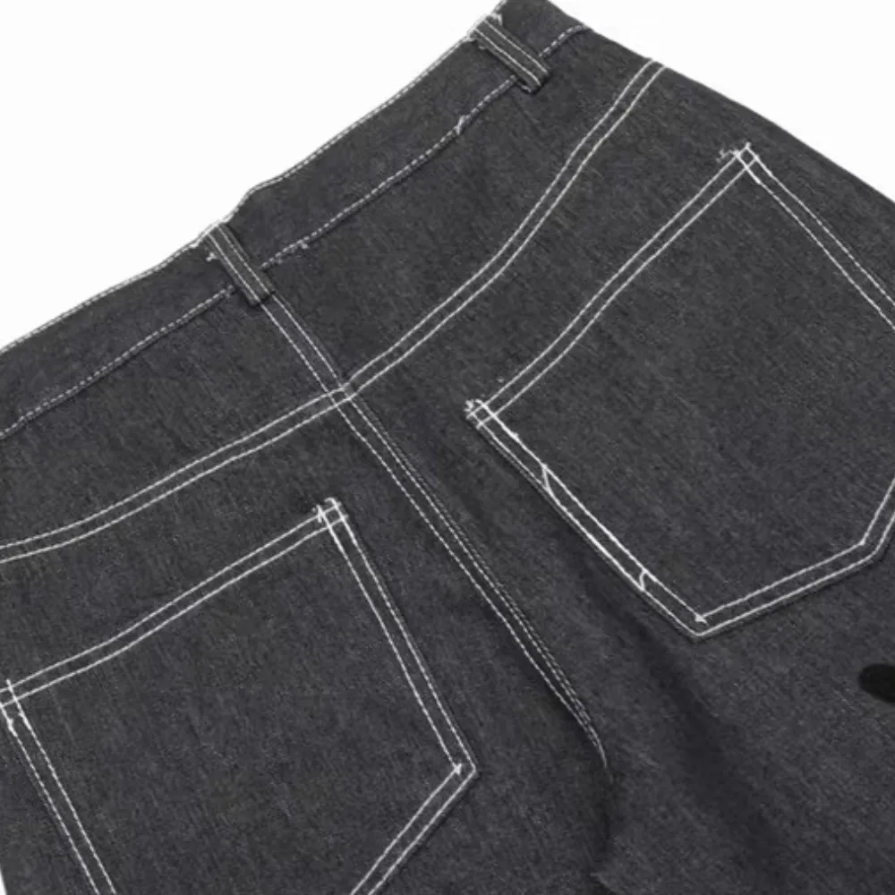Vintage Floral Embroidery Washed Straight Leg Jeans