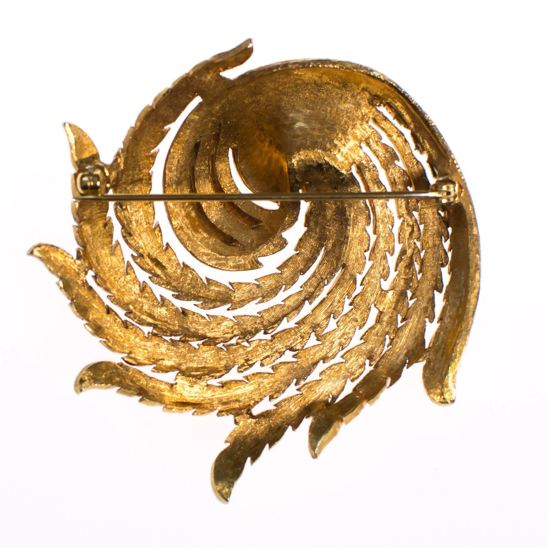 Vintage Gold Tone Swirl Design Brooch with Rhinestones
