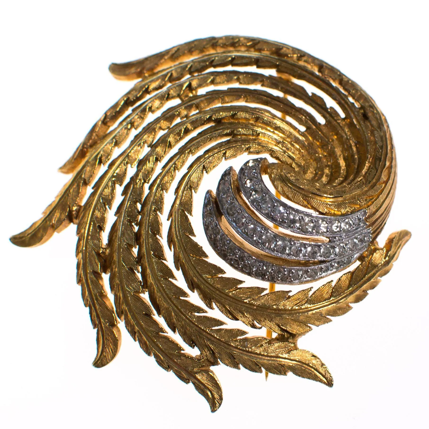 Vintage Gold Tone Swirl Design Brooch with Rhinestones