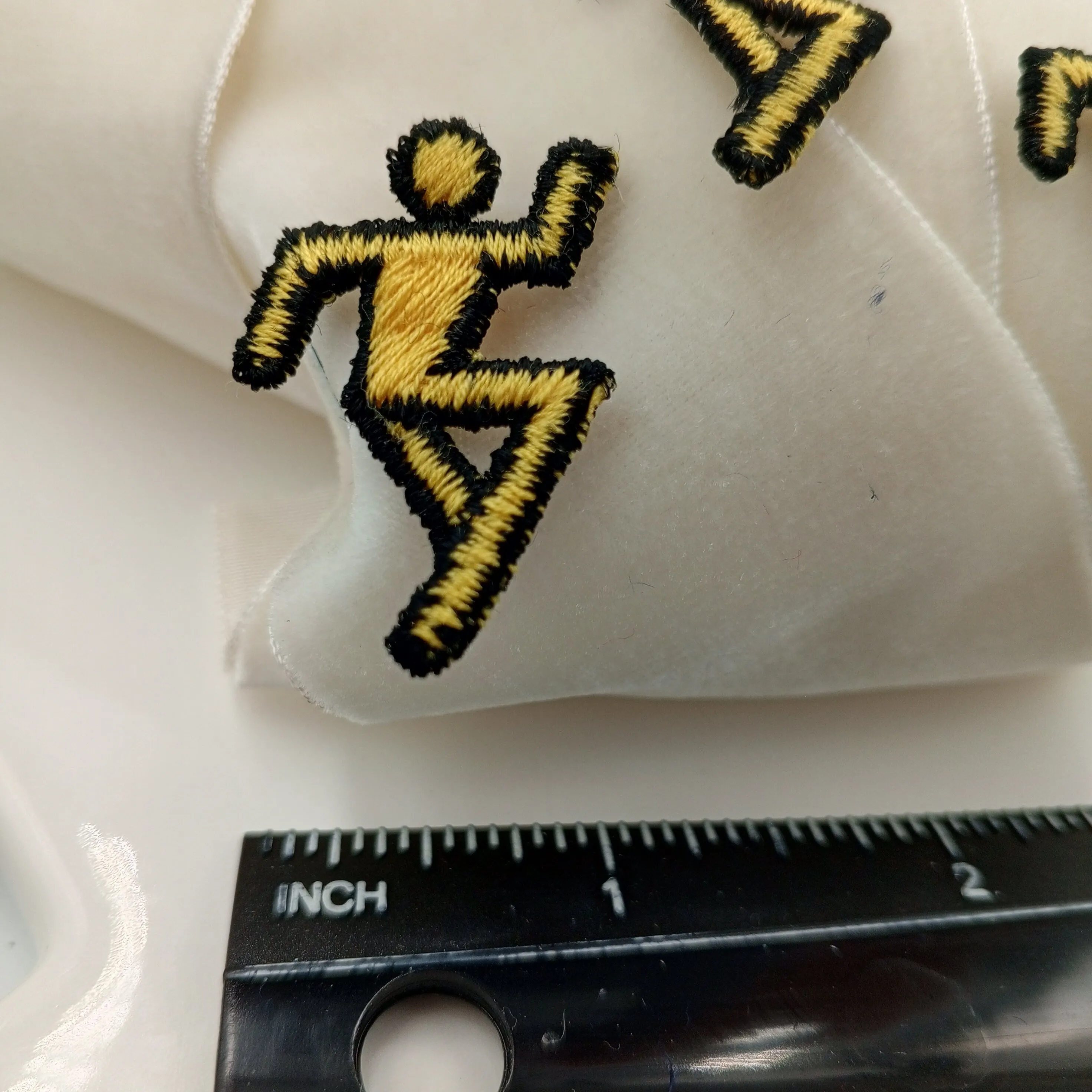 VINTAGE Human running symbol Patches black yellow Embroidered Appliques