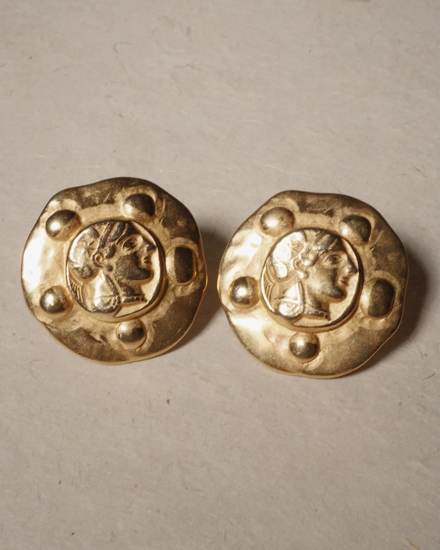 Vintage Matte Gold Etruscan Disc Clip Ons