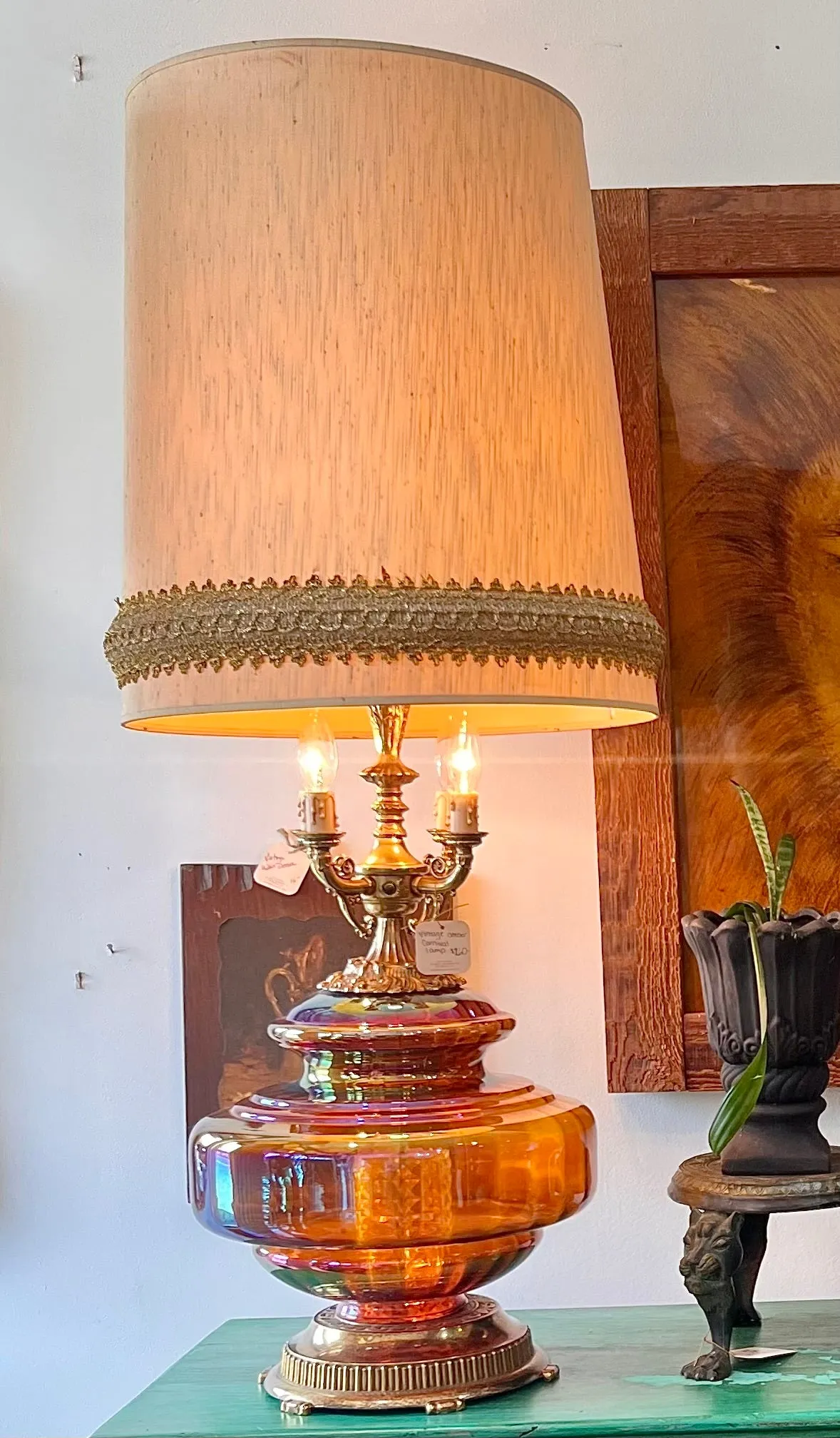 Vintage Mid Century Large Amber Carnival Lamp
