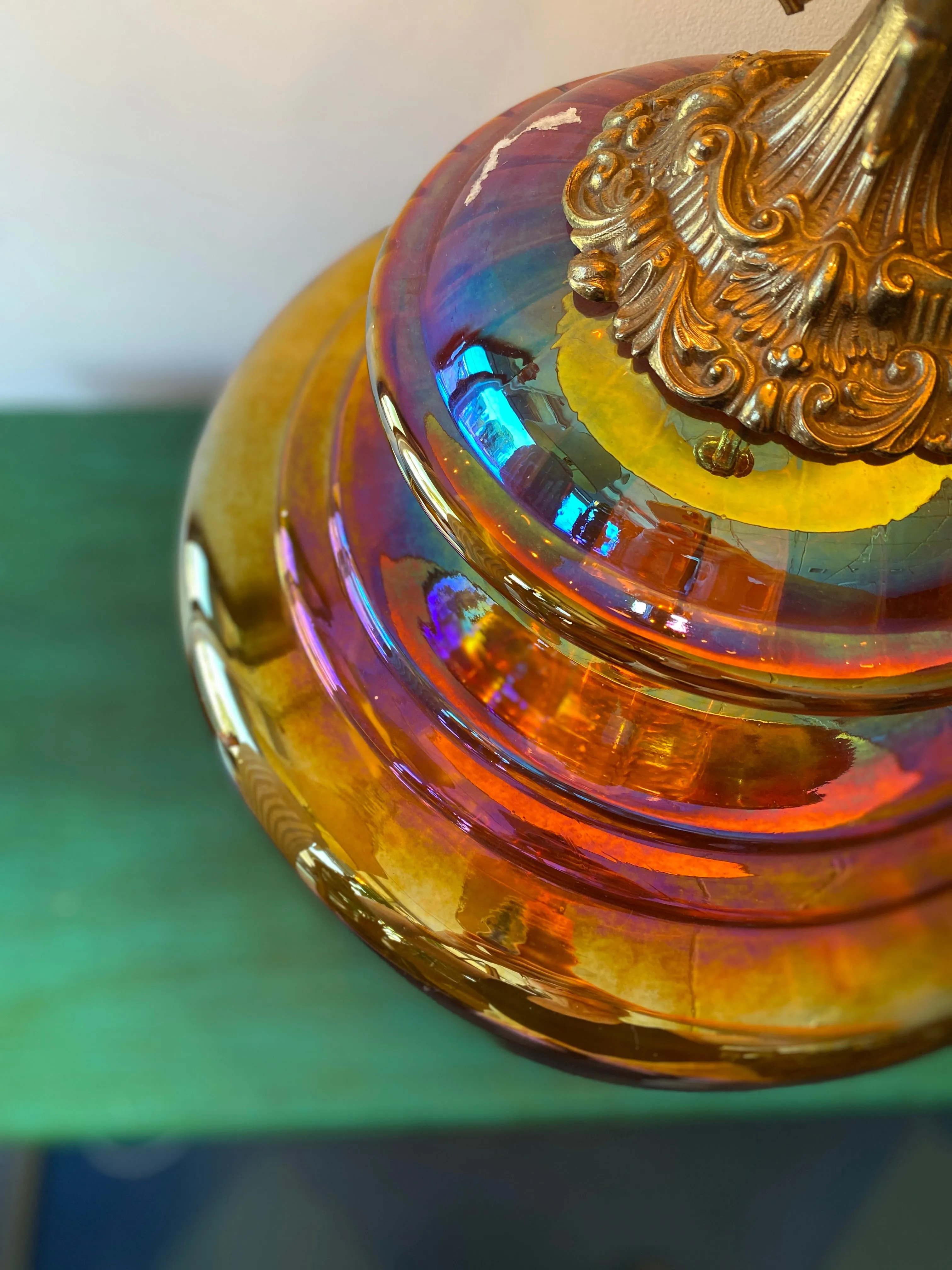 Vintage Mid Century Large Amber Carnival Lamp