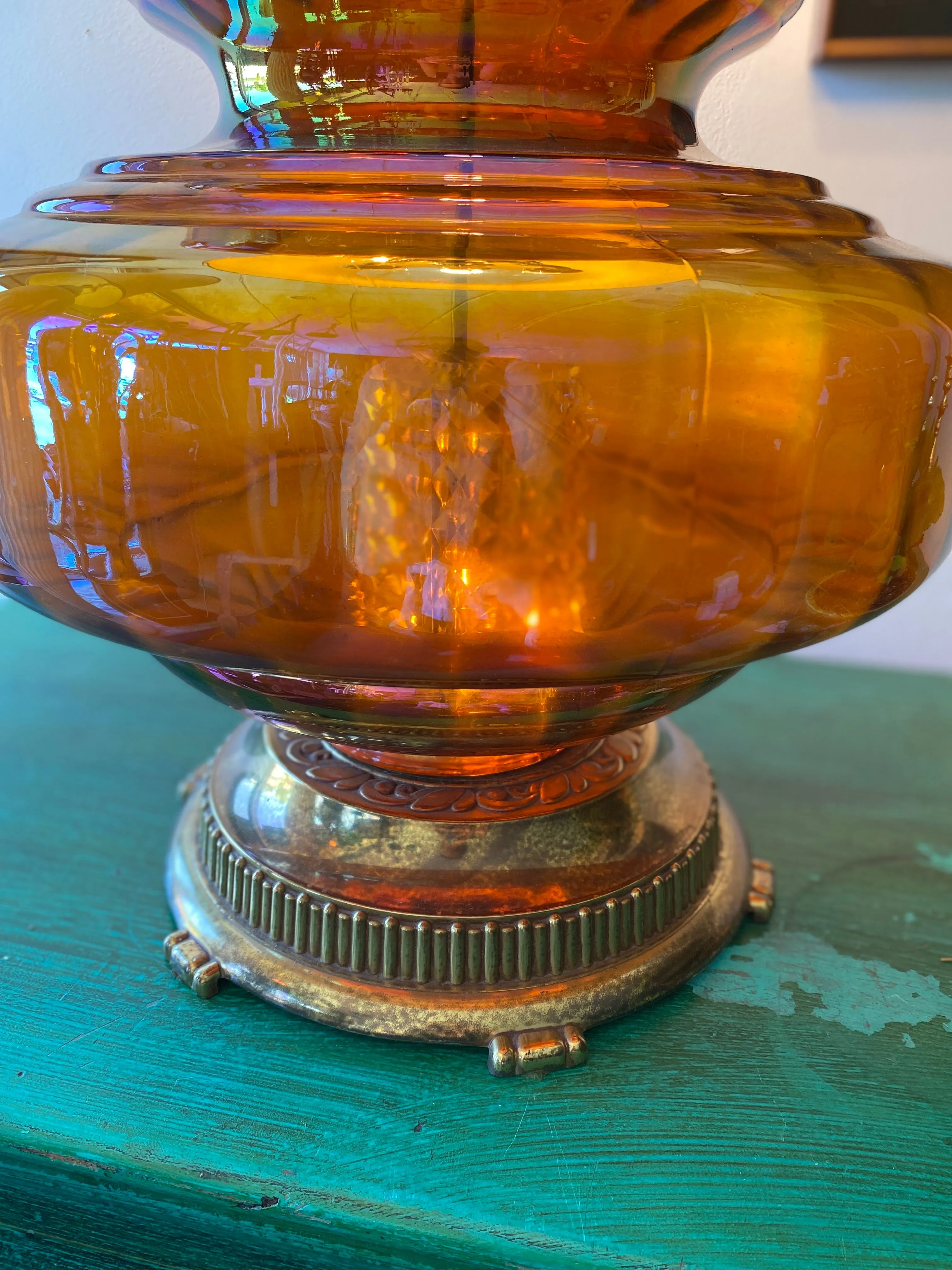 Vintage Mid Century Large Amber Carnival Lamp