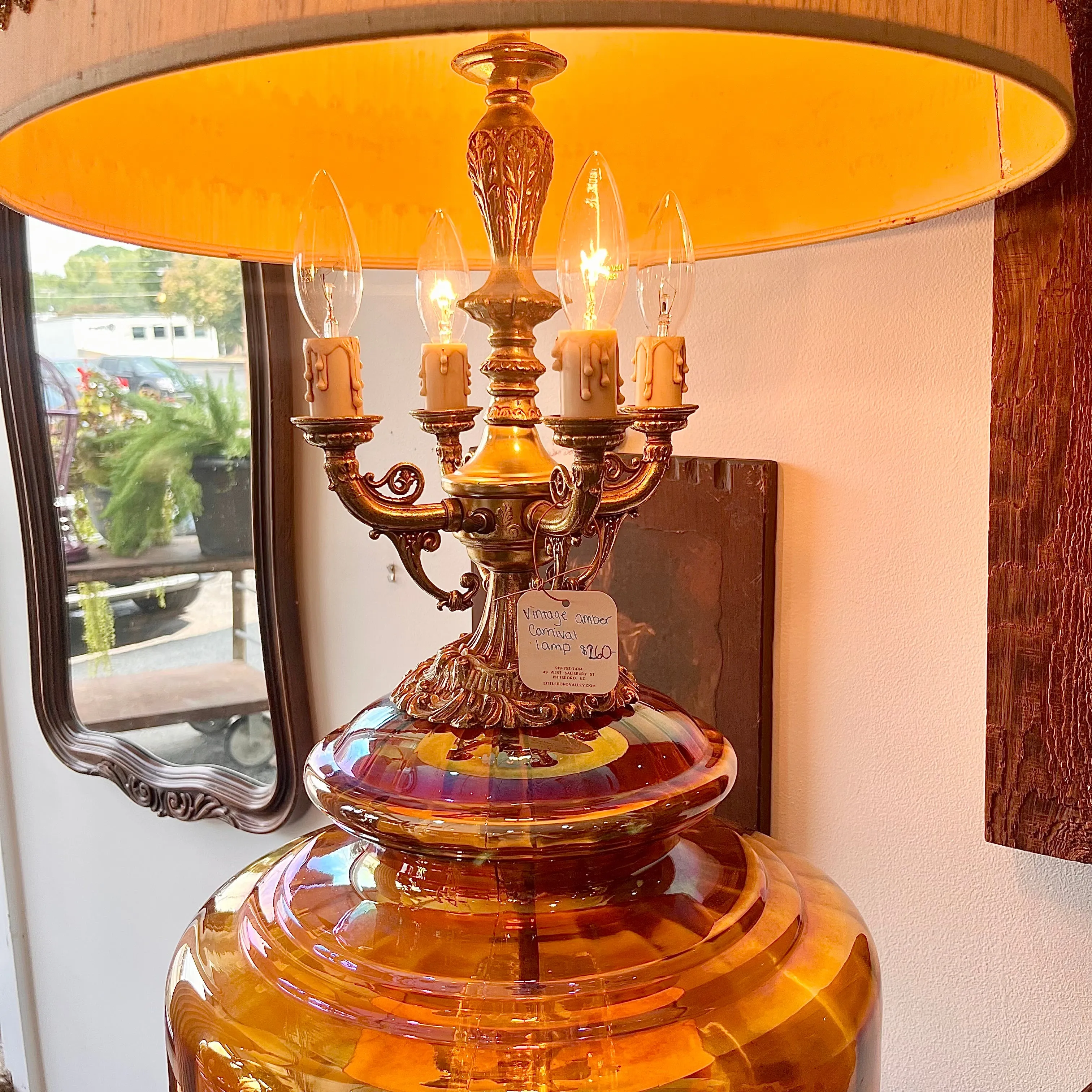 Vintage Mid Century Large Amber Carnival Lamp