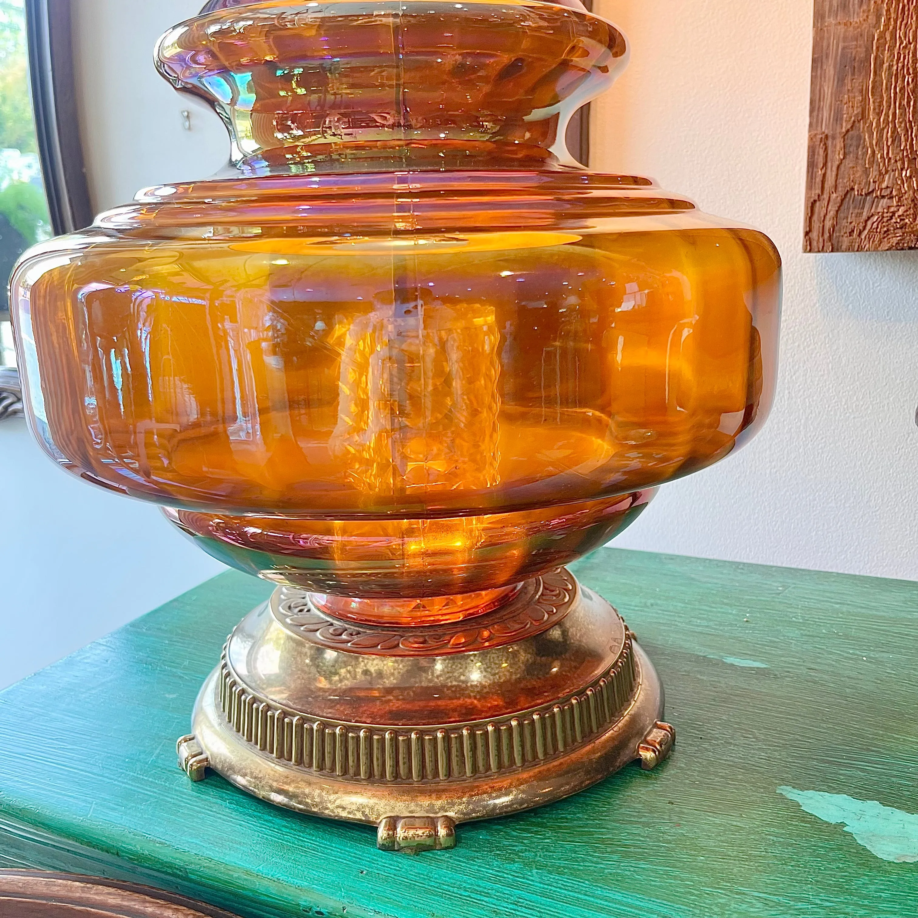 Vintage Mid Century Large Amber Carnival Lamp
