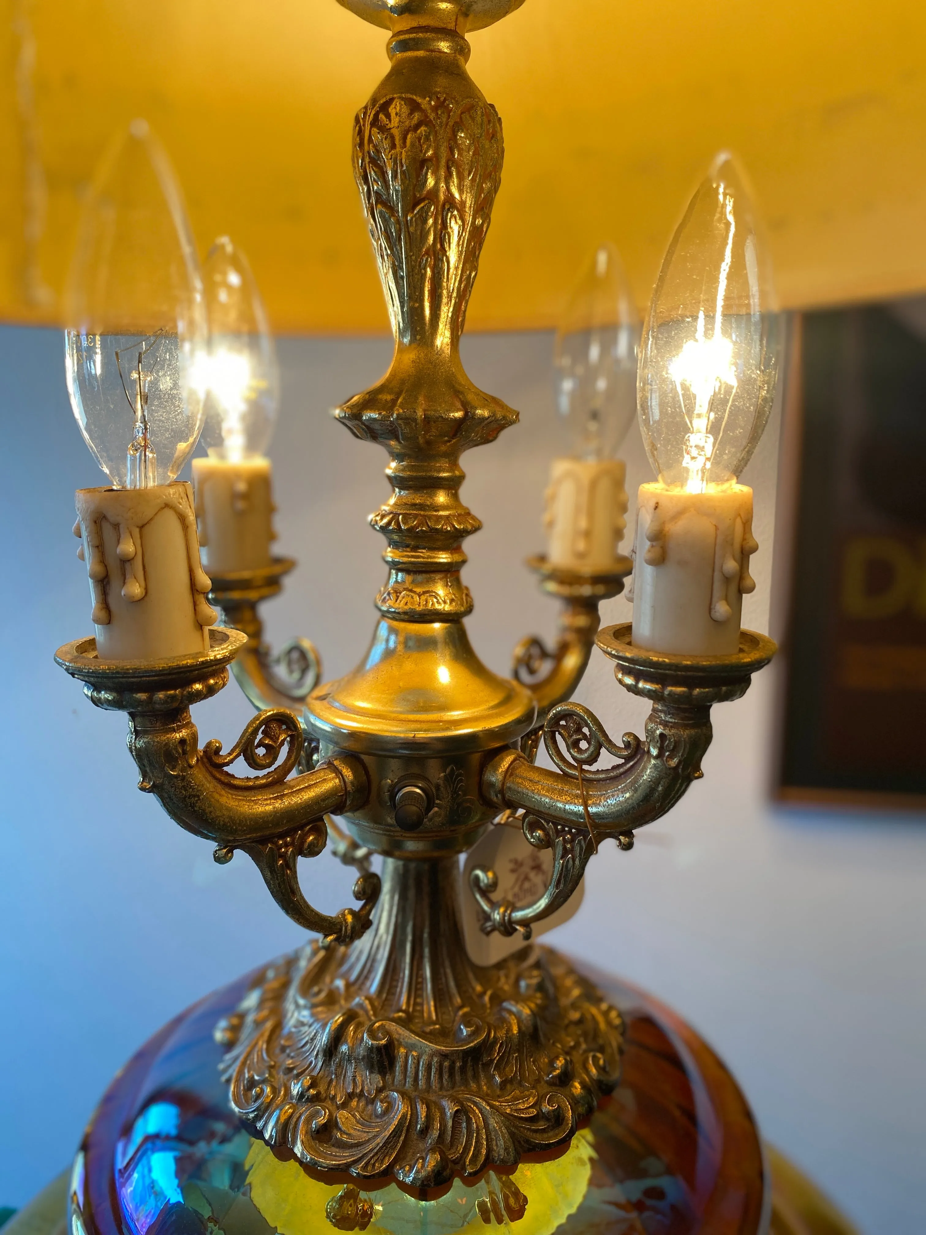 Vintage Mid Century Large Amber Carnival Lamp