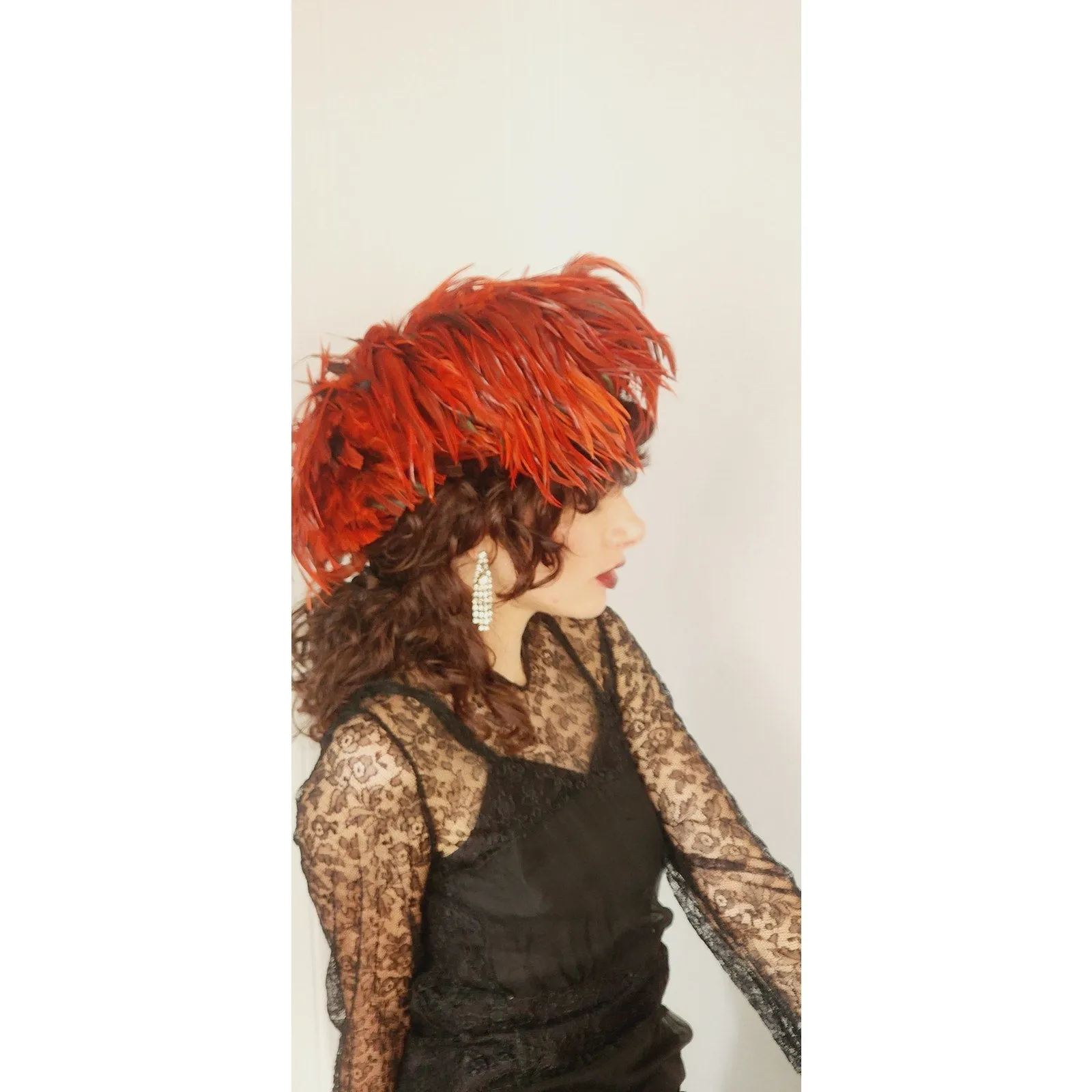 Vintage Red Feather Hat Oversized Avant Garde by Kokin