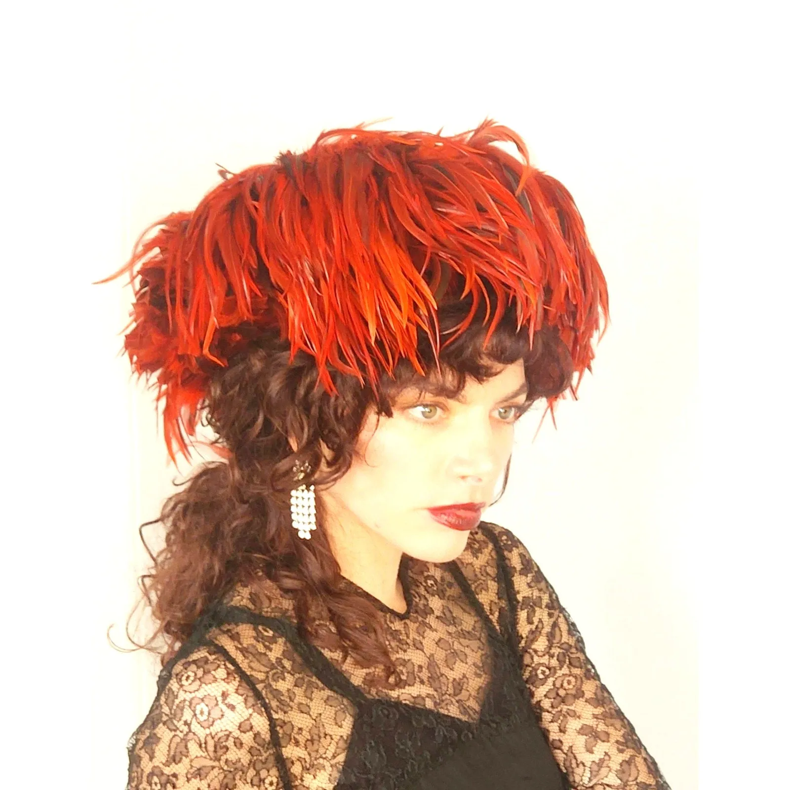 Vintage Red Feather Hat Oversized Avant Garde by Kokin