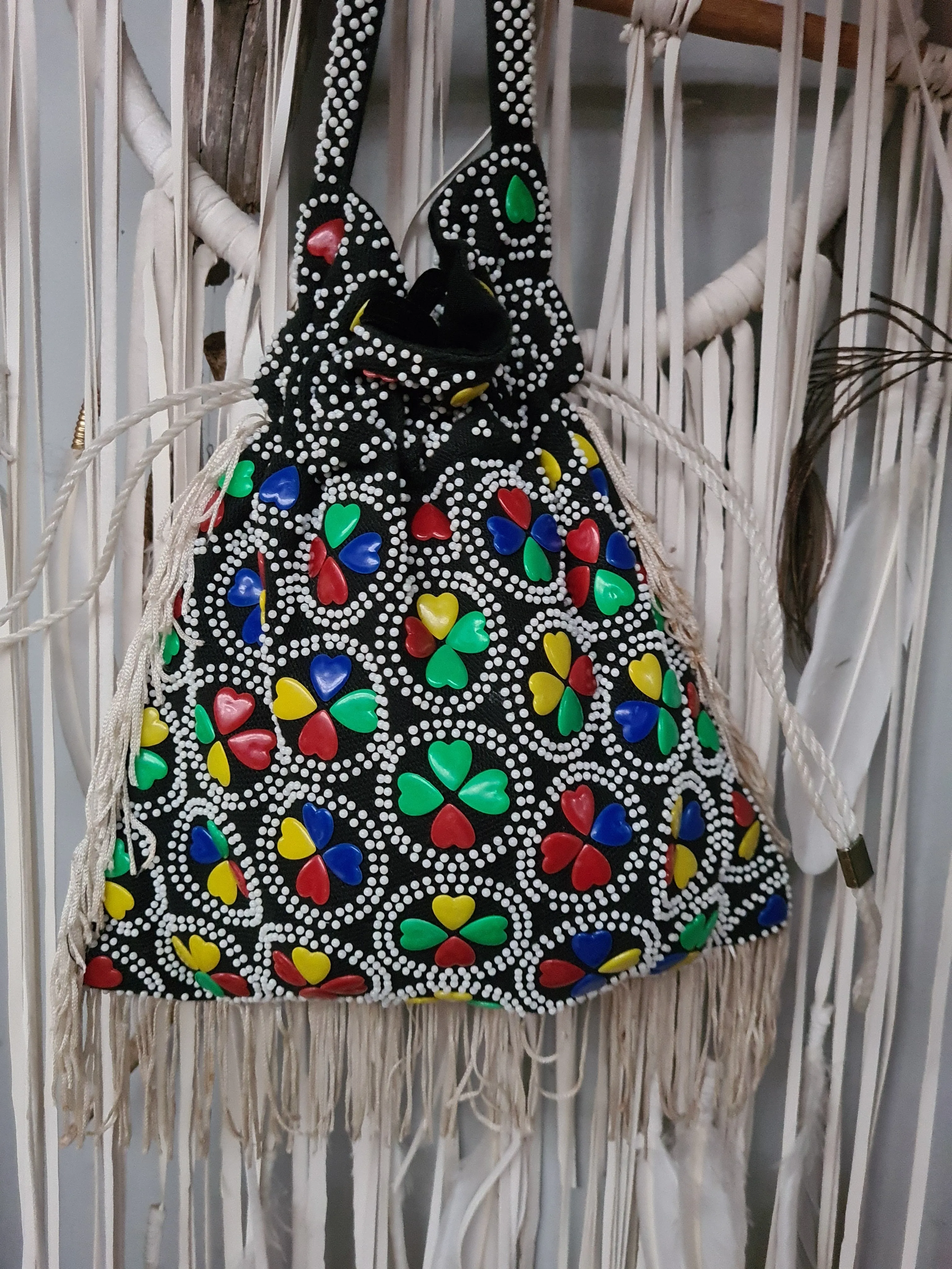 Vintage retro 1970s beaded Tassel bag
