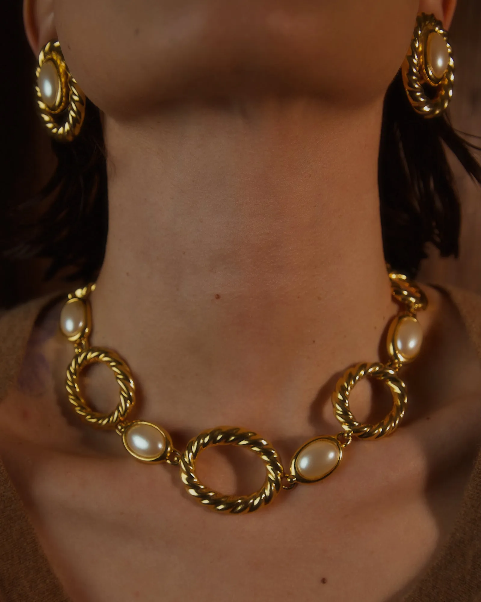 Vintage Rope Link & Pearl Statement Set