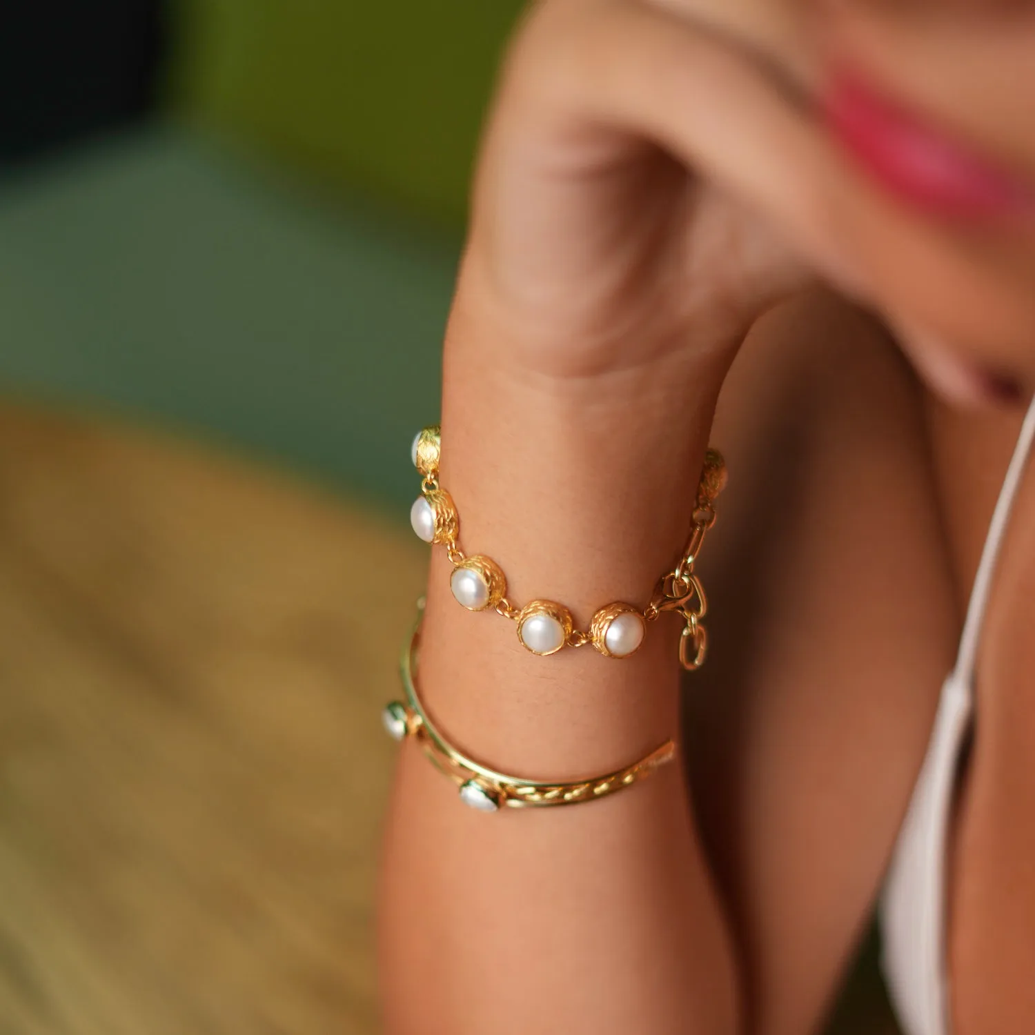 Vintage Style Pearl Tennis Bracelet
