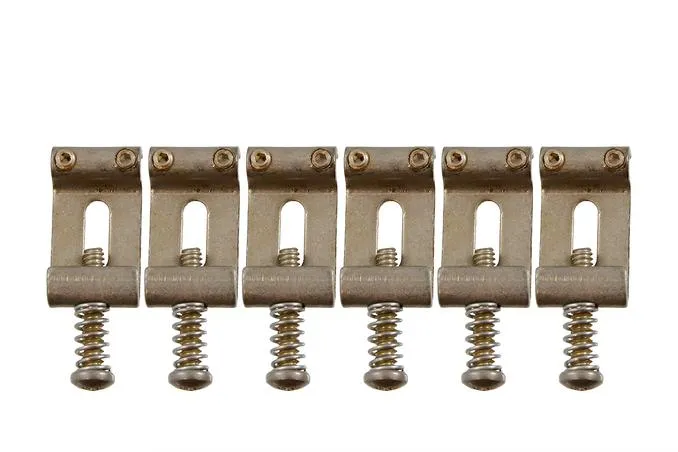 Vintage Style Saddles for Strat Bridge, Set of 6, Aged Finish