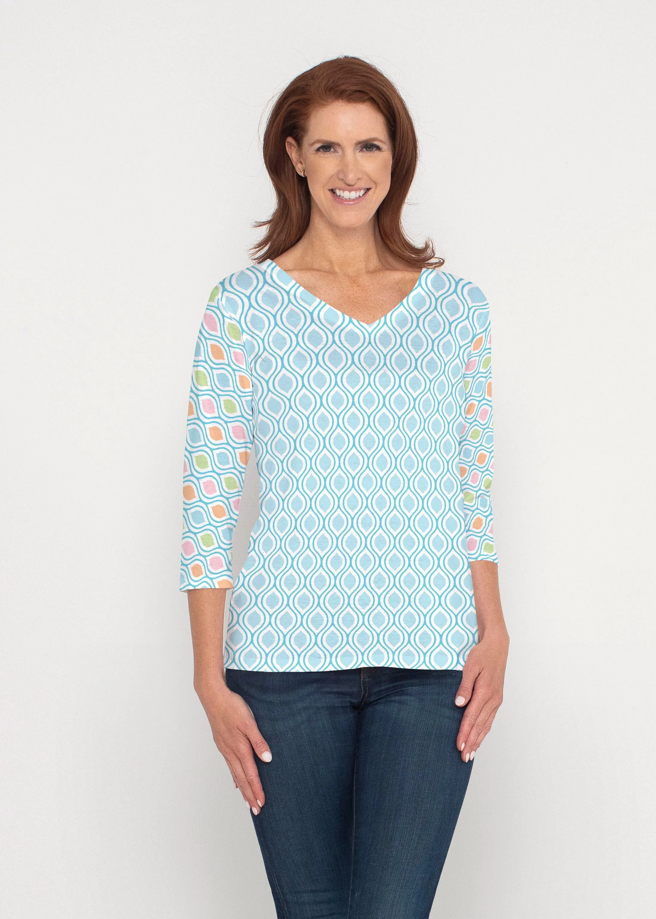Waves of Sherbet (25072) ~ Signature 3/4 Sleeve V-Neck Top