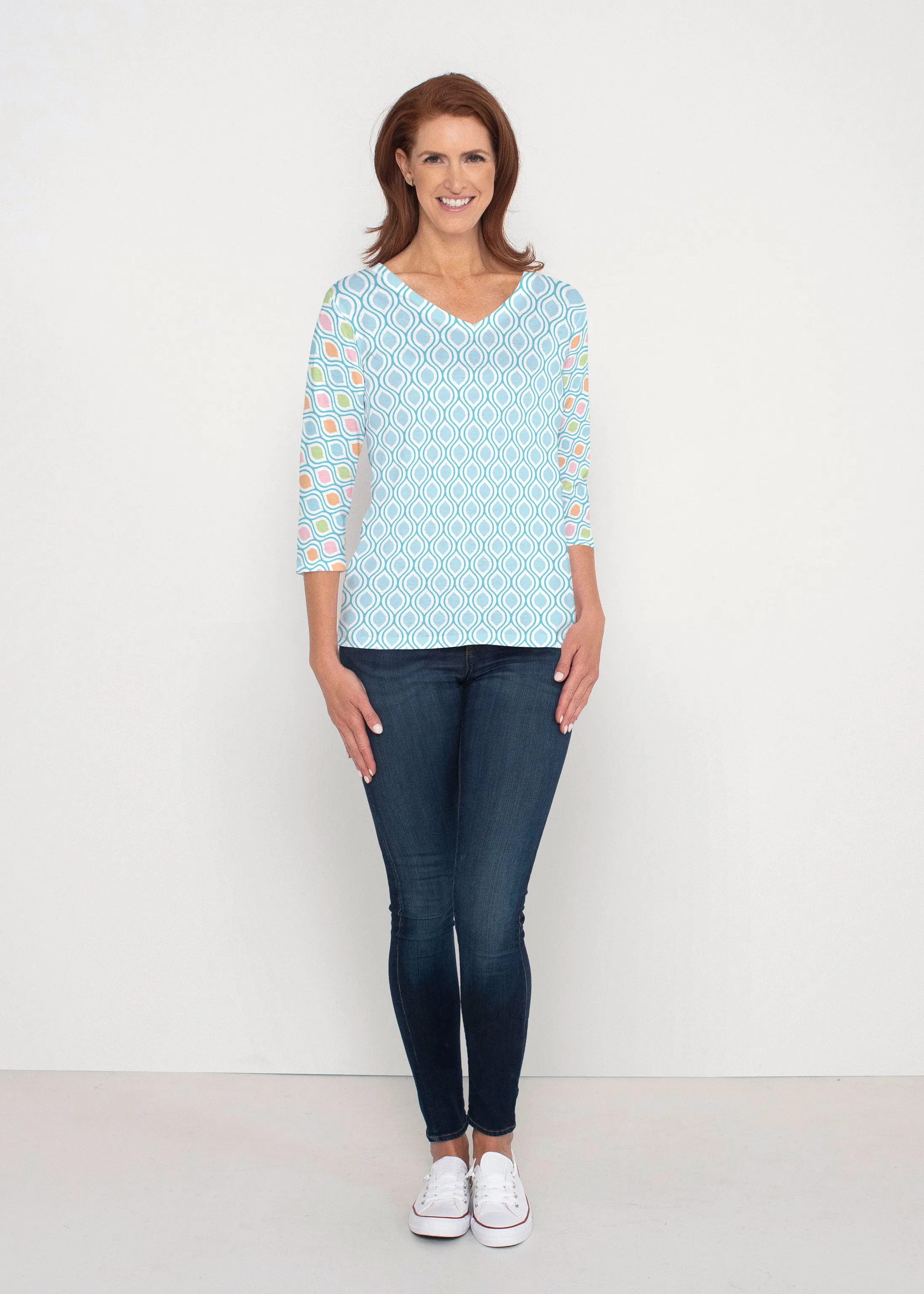 Waves of Sherbet (25072) ~ Signature 3/4 Sleeve V-Neck Top