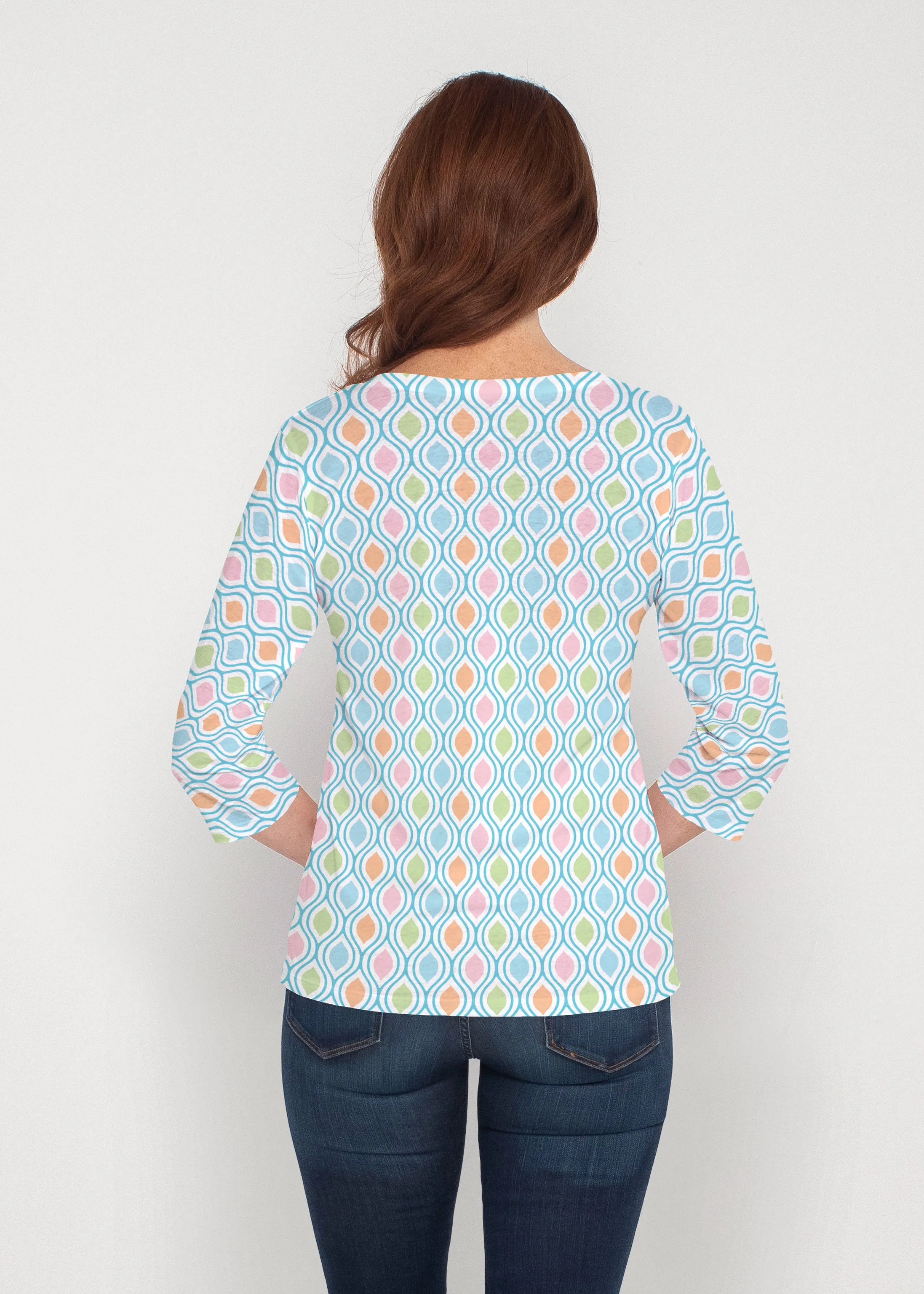 Waves of Sherbet (25072) ~ Signature 3/4 Sleeve V-Neck Top