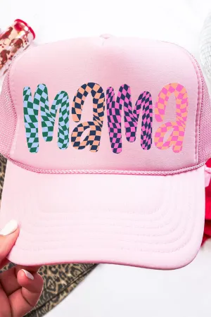 Wavy Checkered Mama Otto Soft Pink Foam Front Trucker Hat