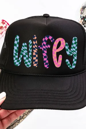 Wavy Checkered Wifey Otto Black Foam Front Trucker Hat