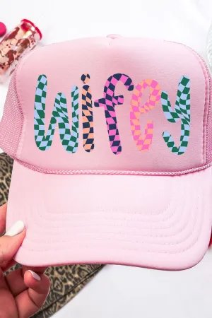 Wavy Checkered Wifey Otto Soft Pink Foam Front Trucker Hat