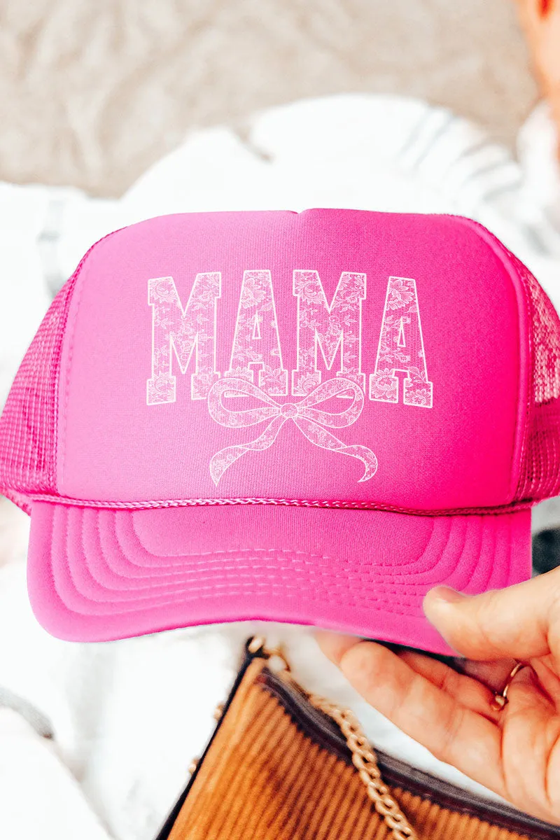 White Lace Mama Otto Neon Pink Foam Front Trucker Hat