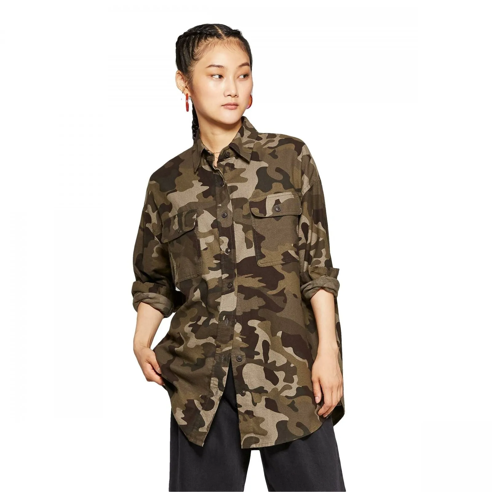 Wild Fable Women's Long Sleeve Oversized Button-Down Flannel Shirt