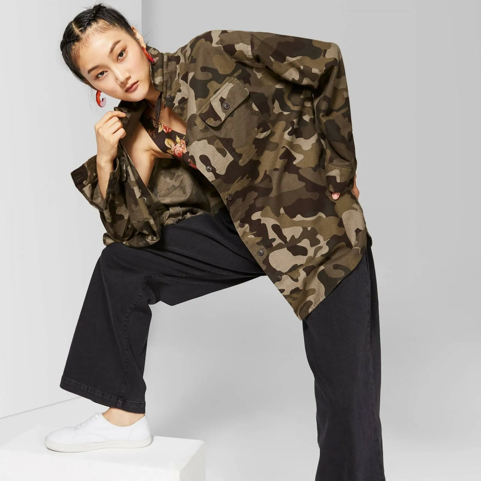 Wild Fable Women's Long Sleeve Oversized Button-Down Flannel Shirt