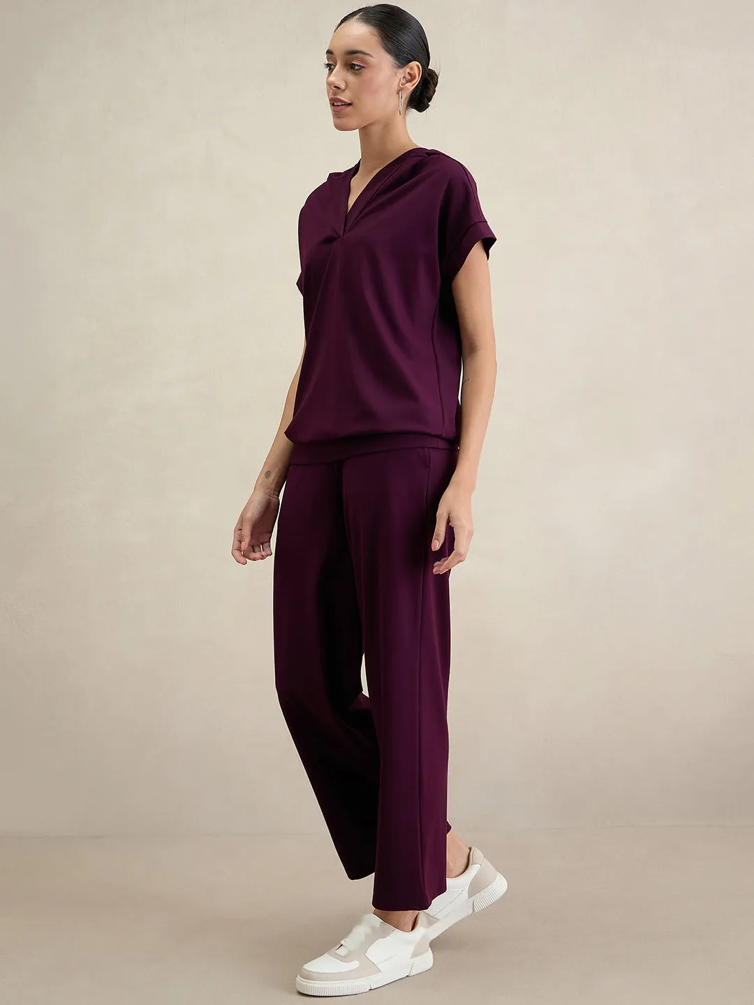 Wine Travel Hoodie With Straight Pant Co-Ord Set