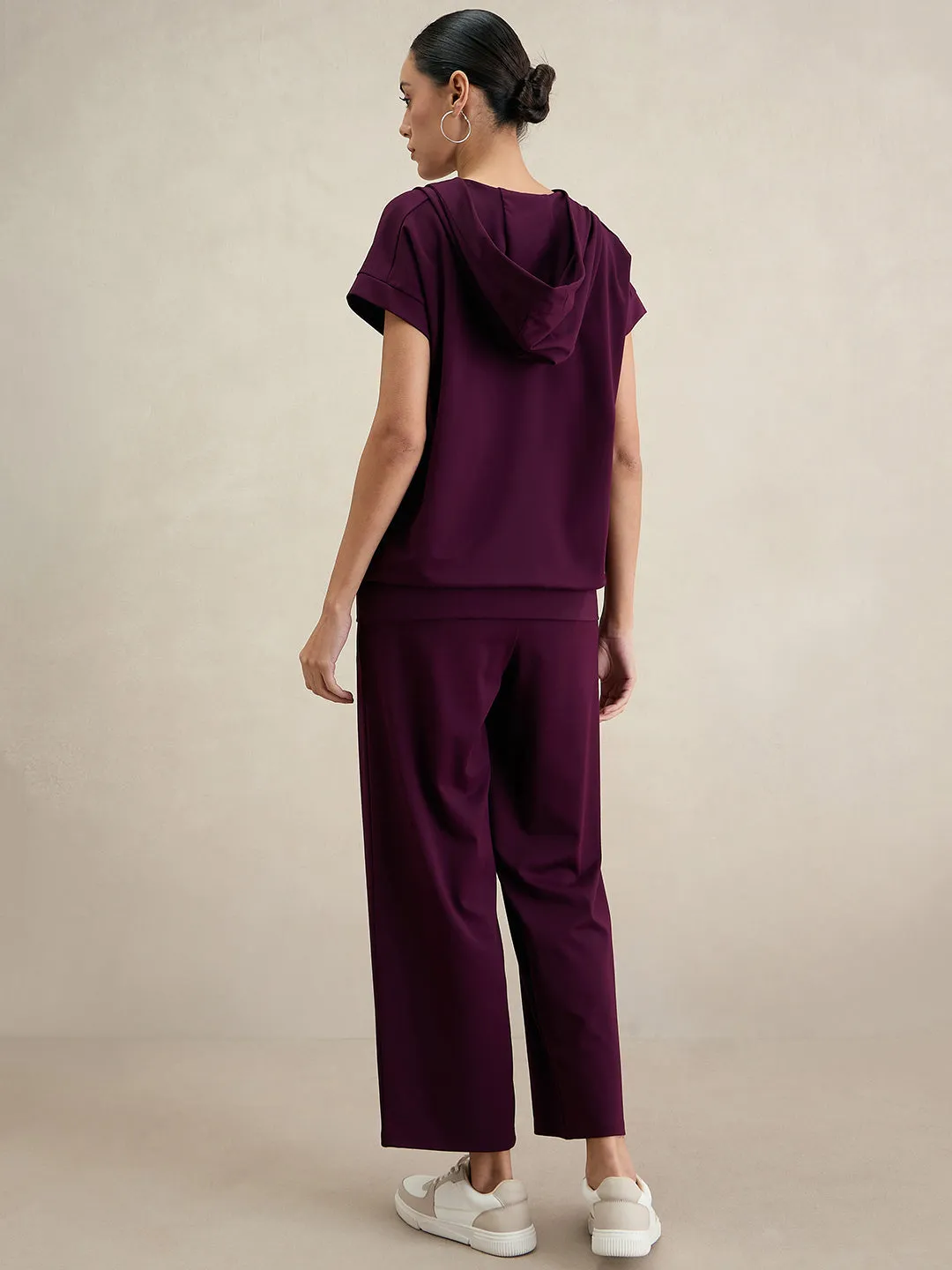 Wine Travel Hoodie With Straight Pant Co-Ord Set