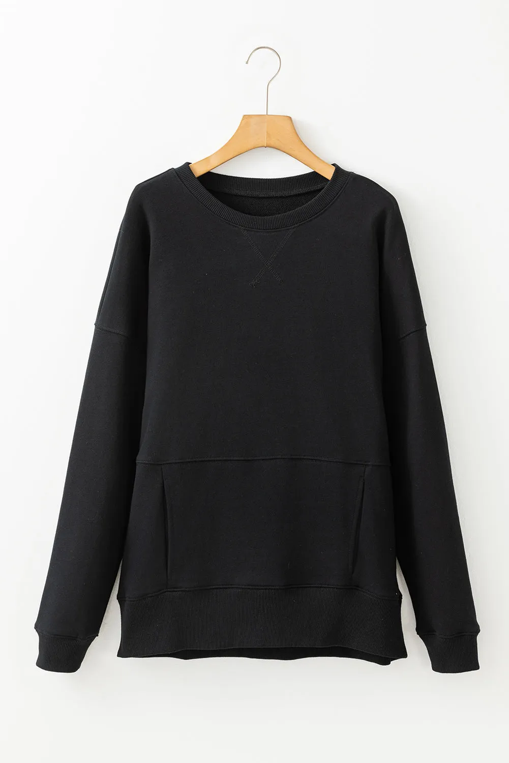 Womens Black Drop Shoulder Sweatshirt
