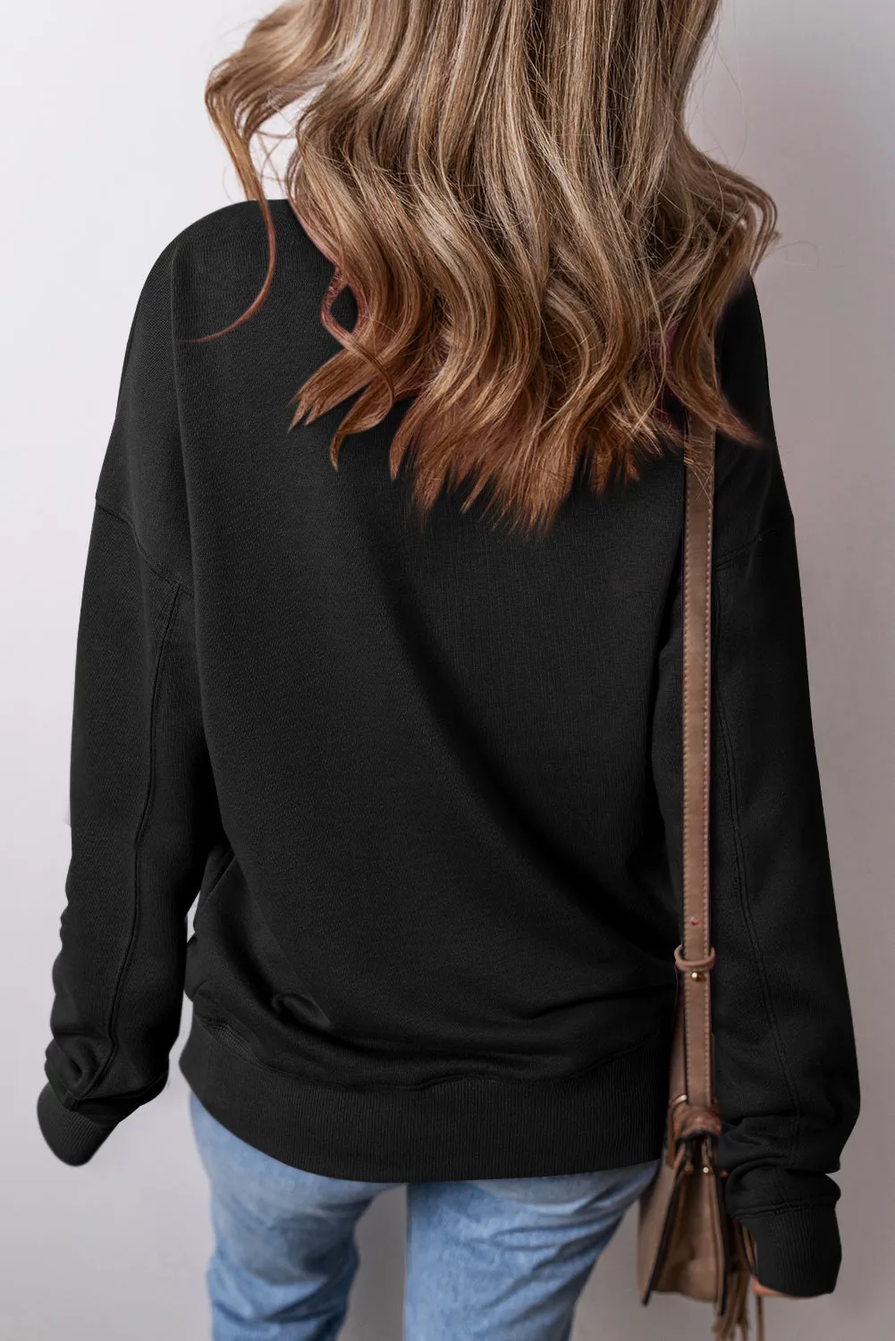Womens Black Drop Shoulder Sweatshirt