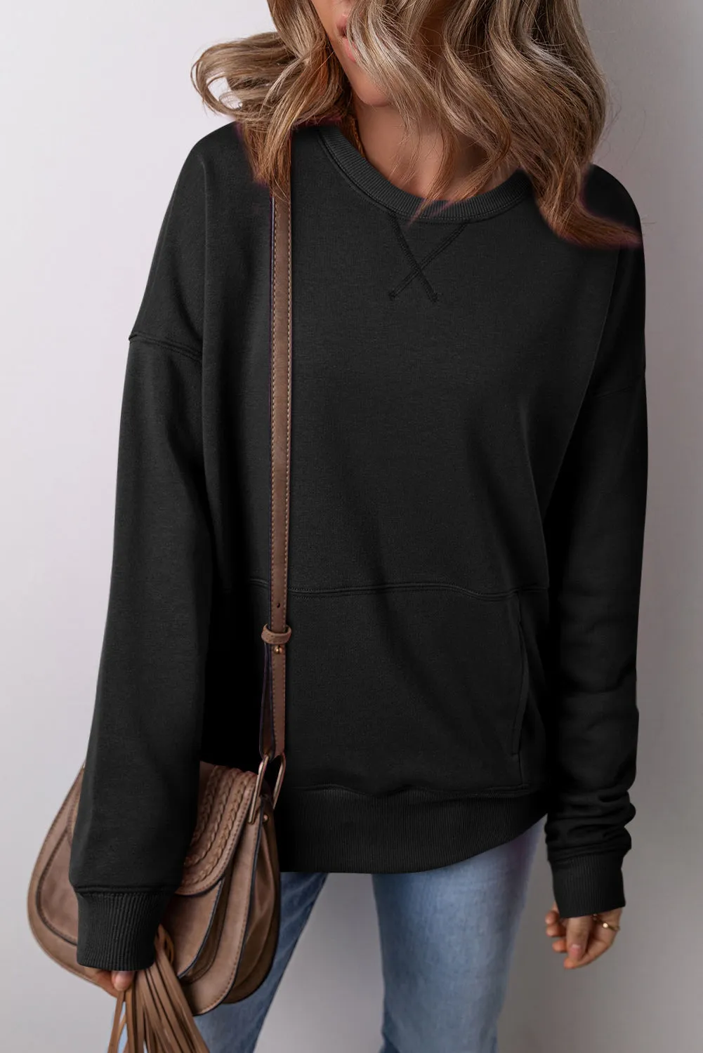 Womens Black Drop Shoulder Sweatshirt