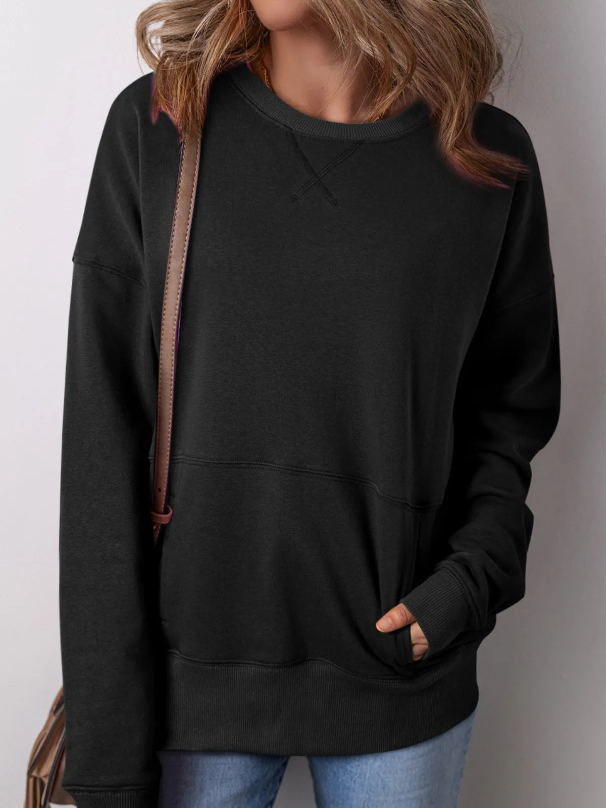 Womens Black Drop Shoulder Sweatshirt