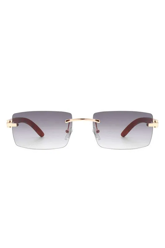Women's Rectangle Rimless Retro Tinted Sunglasses