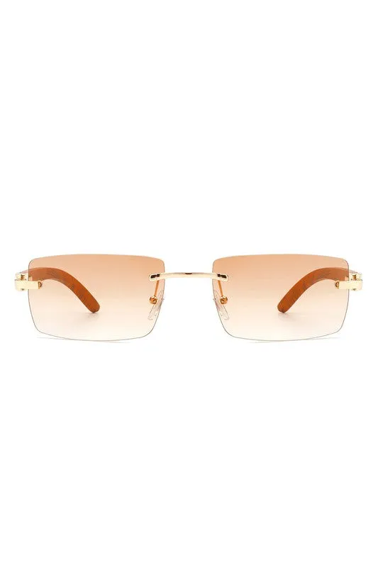 Women's Rectangle Rimless Retro Tinted Sunglasses