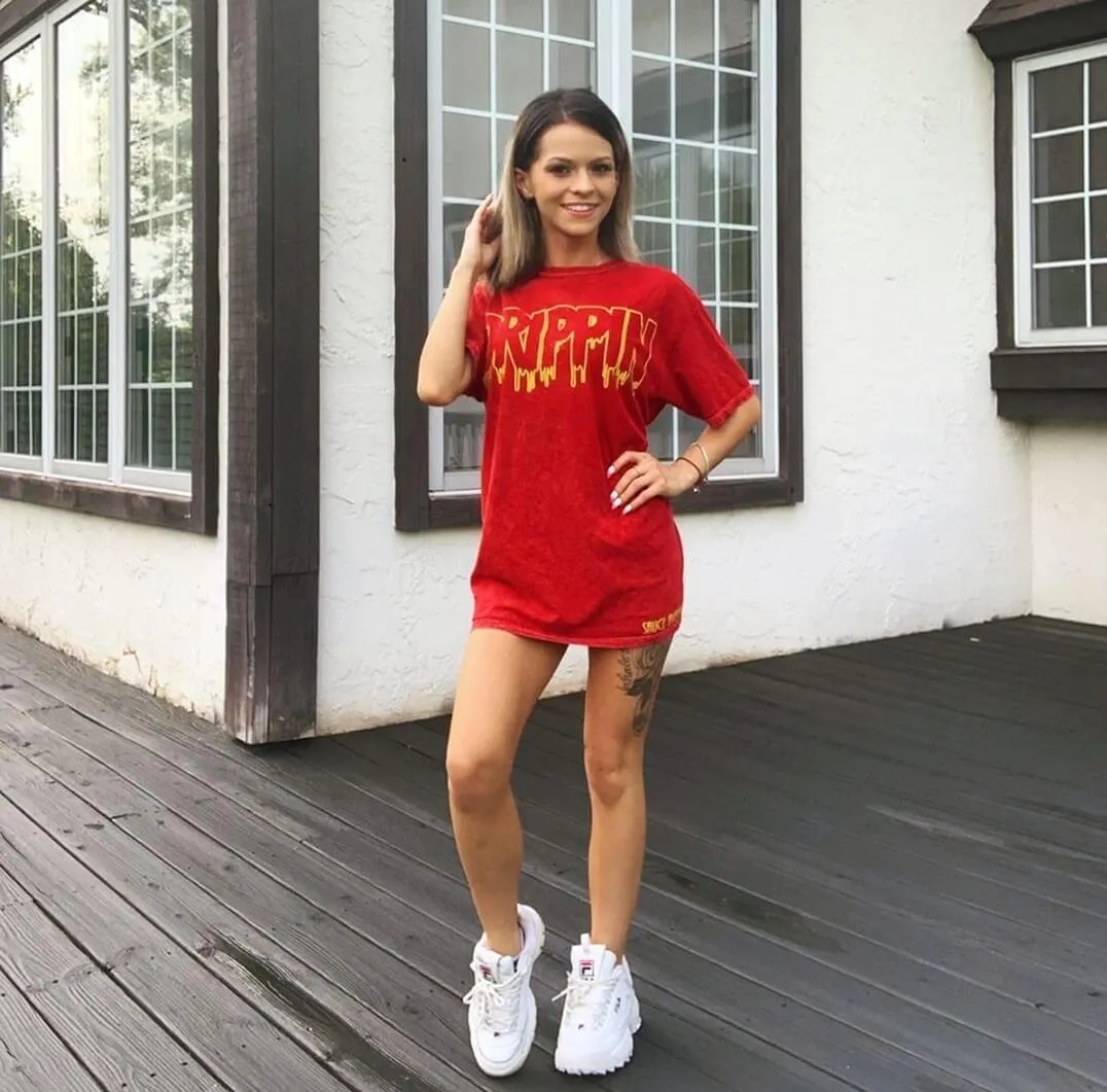 Yellow Drippin Outline | Red Vintage Wash Tee