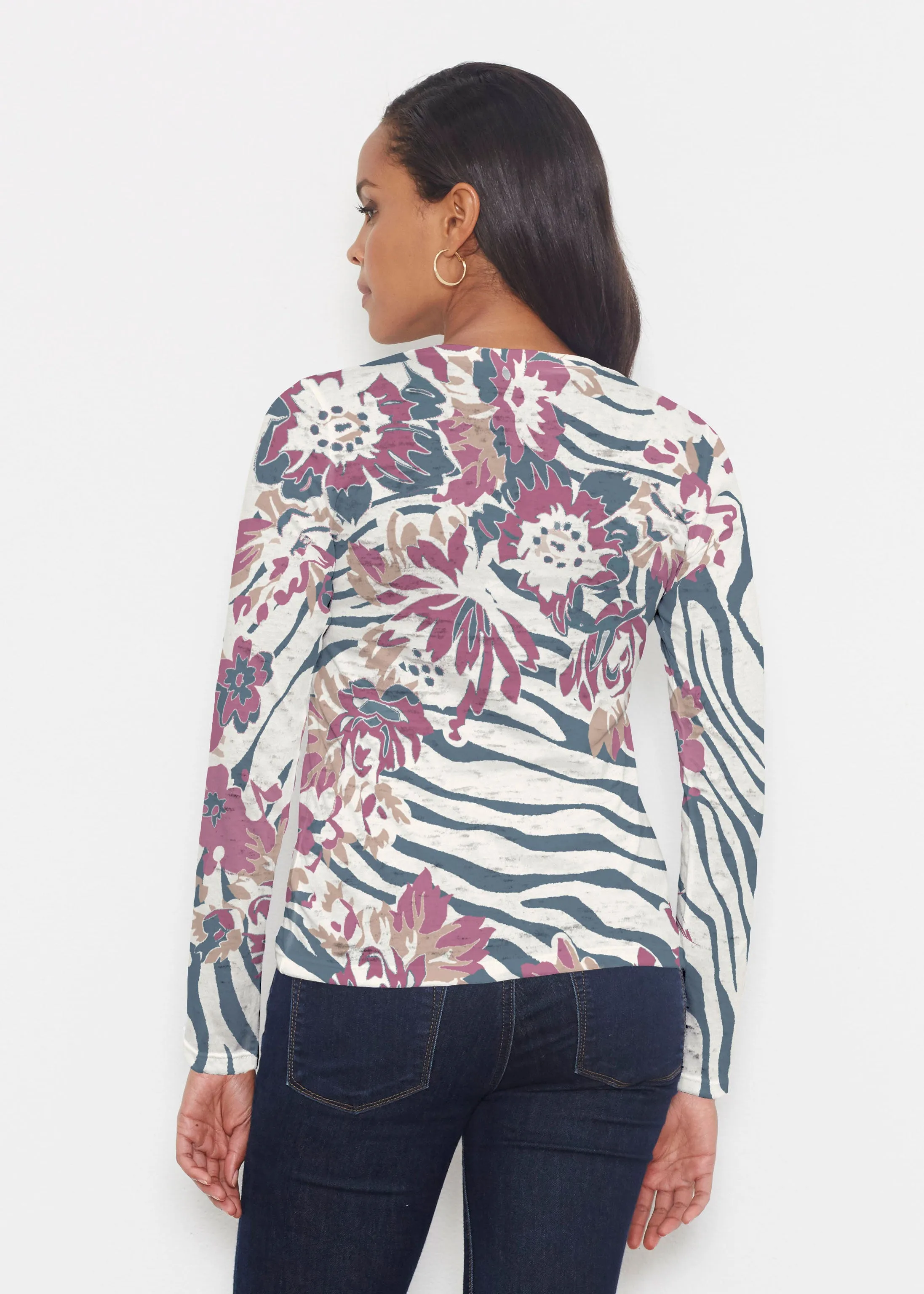 Zebra Posy Navy (8123) ~ Signature Long Sleeve Crew Shirt