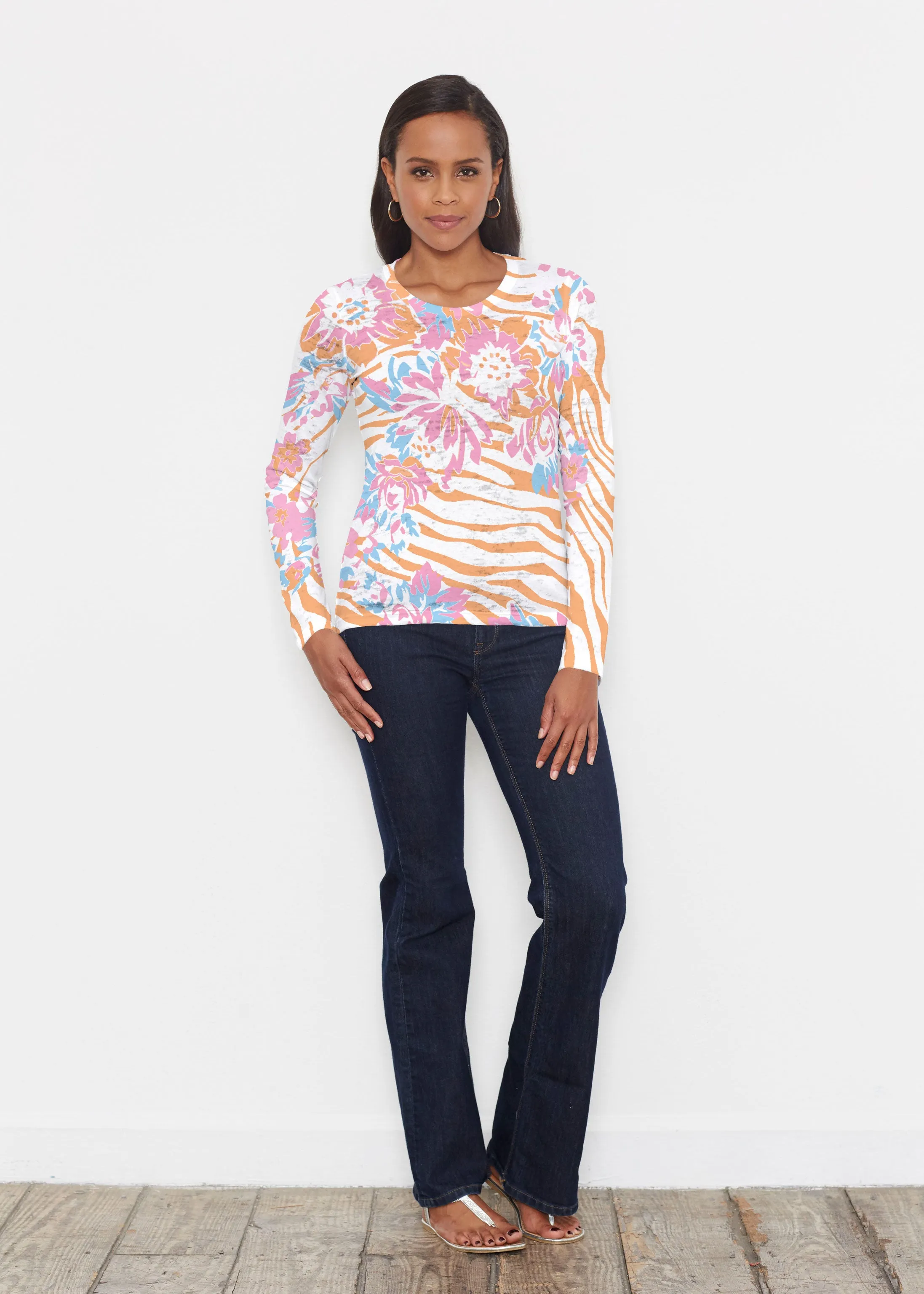 Zebra Posy Orange (8119) ~ Signature Long Sleeve Crew Shirt