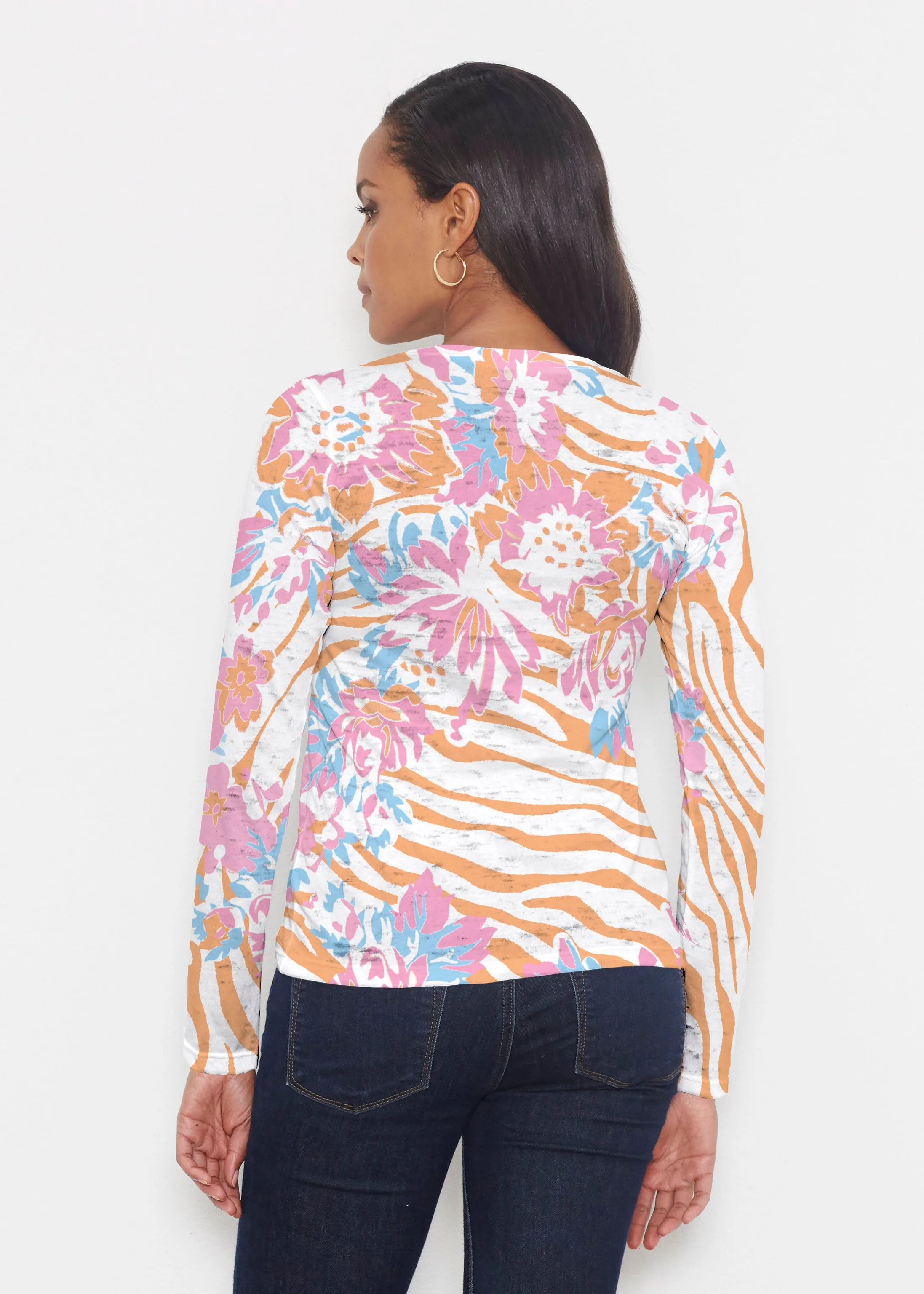 Zebra Posy Orange (8119) ~ Signature Long Sleeve Crew Shirt