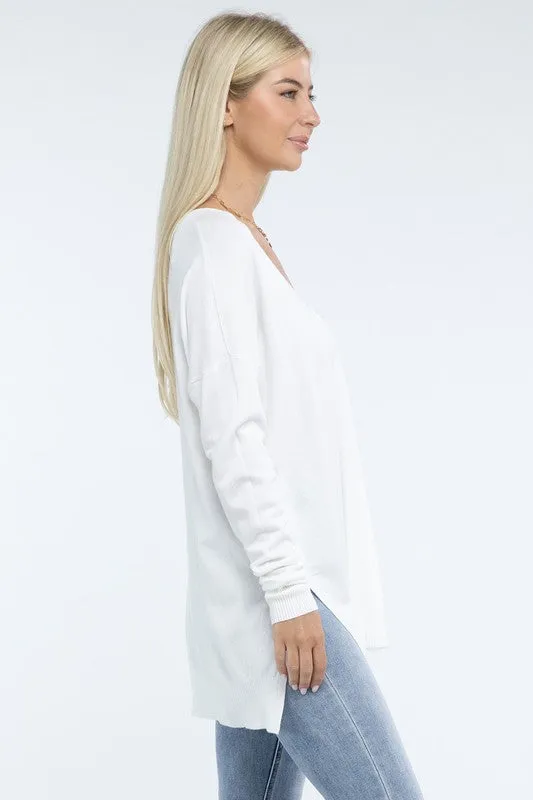 ZENANA Hi-Low Hem Front Seam Sweater