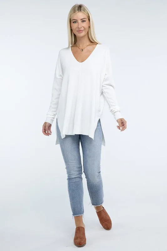 ZENANA Hi-Low Hem Front Seam Sweater