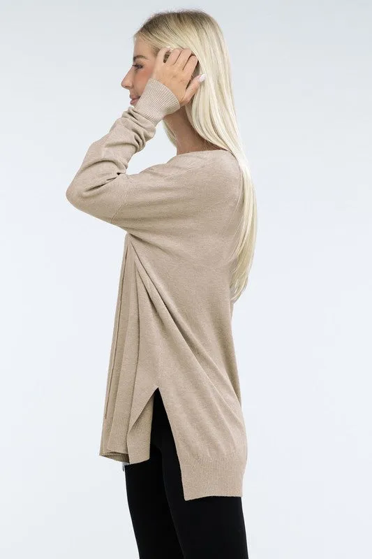 ZENANA Hi-Low Hem Front Seam Sweater